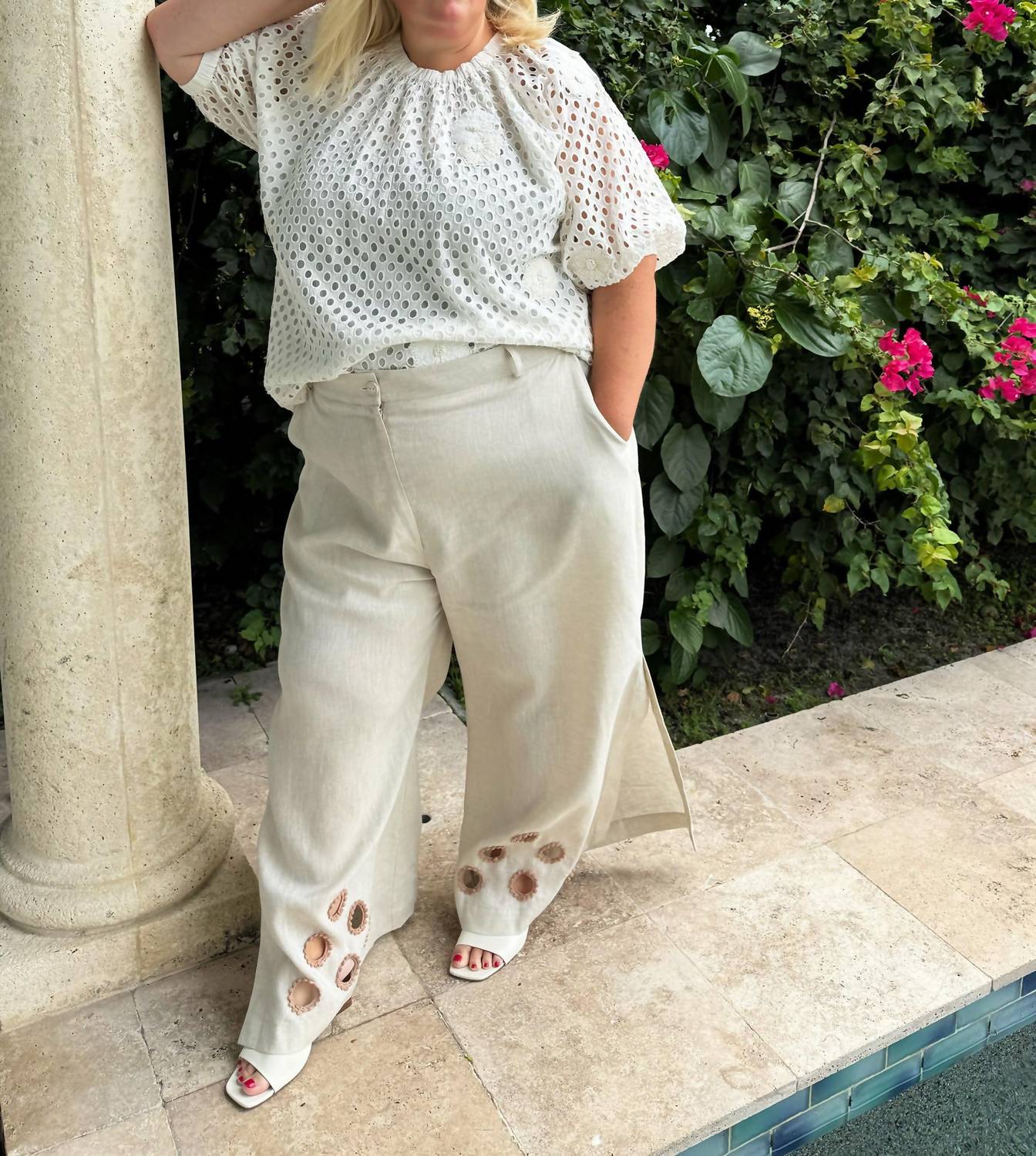 Adriana Contreras - Wide Leg Linen Pants With Split Leg - Plus