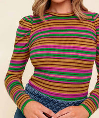 Flying Tomato - Striped Sweater Blouse