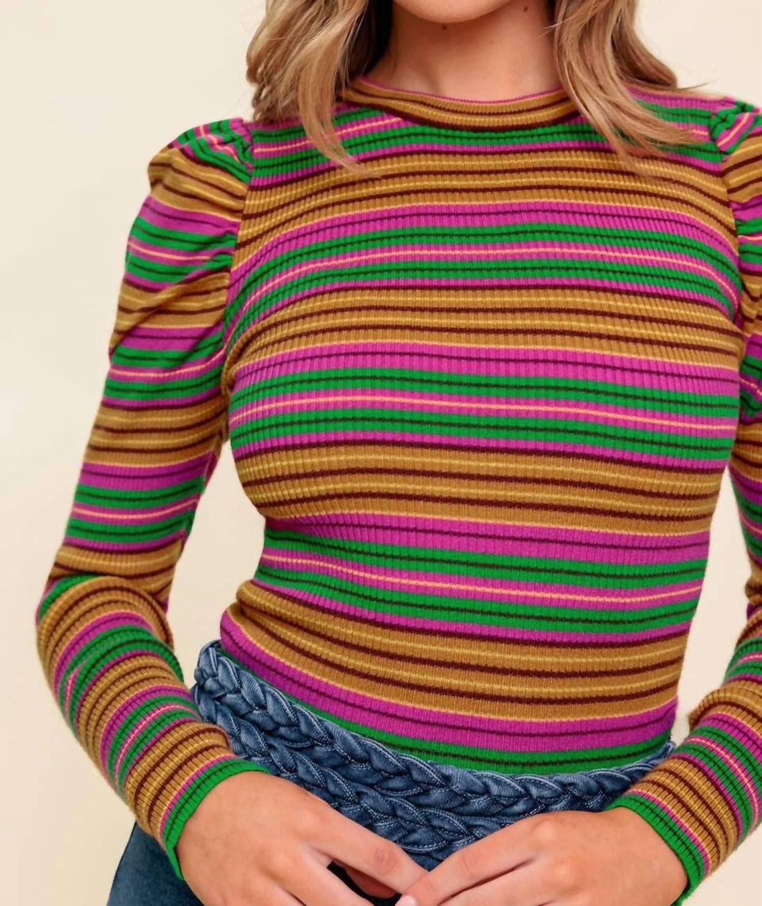 Flying Tomato - Striped Sweater Blouse