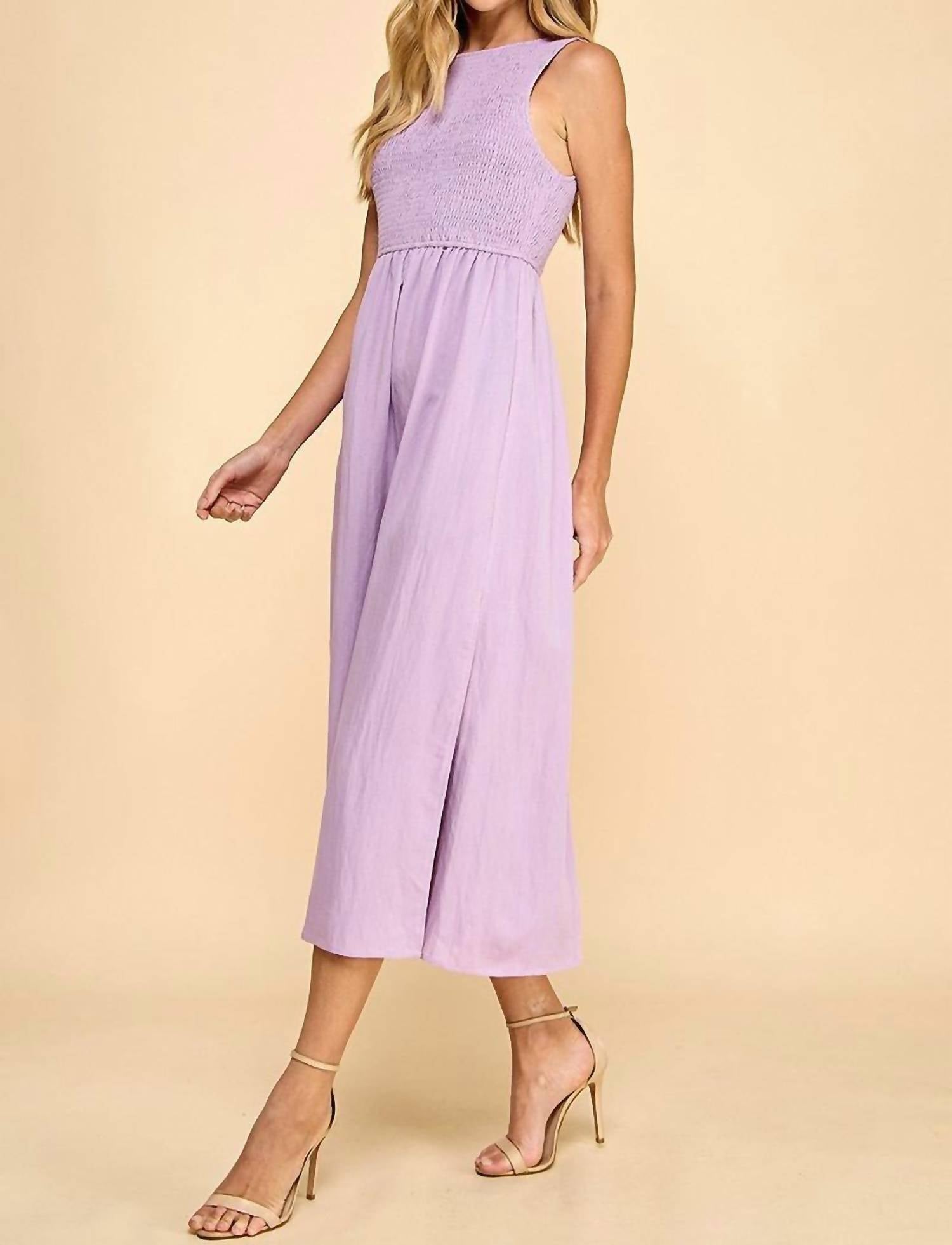 TCEC Palmer Smocked Bodice Midi Dress in lavender - women's dress - view 4