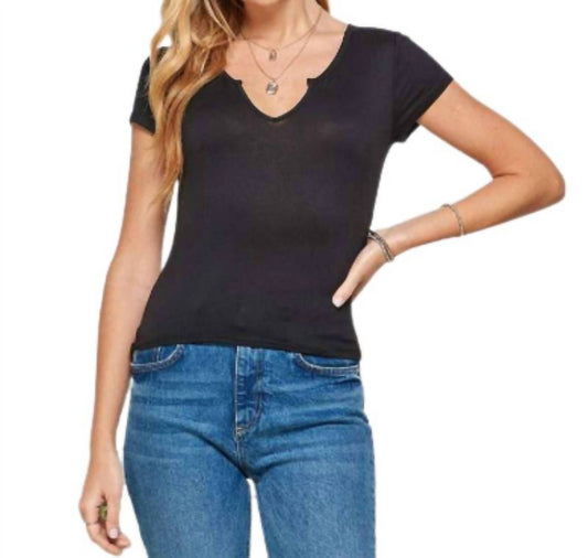 Heart And Hips - Notched Neck Short Sleeve Tee Top