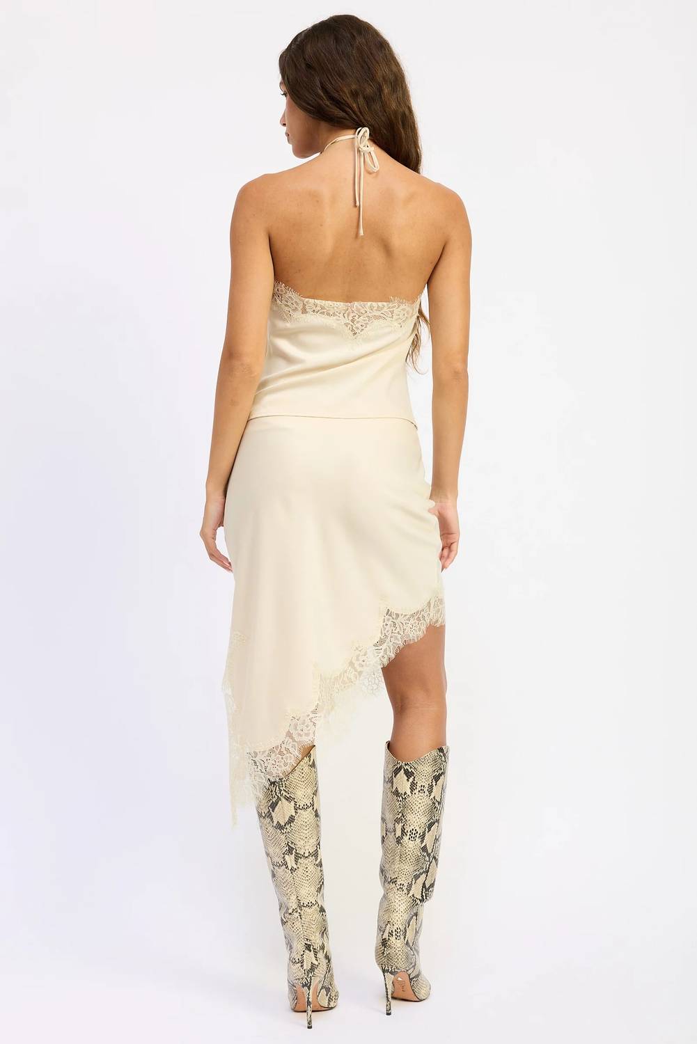 Emory Park - Hailey Satin Lace Asymmetrical Midi Skirt