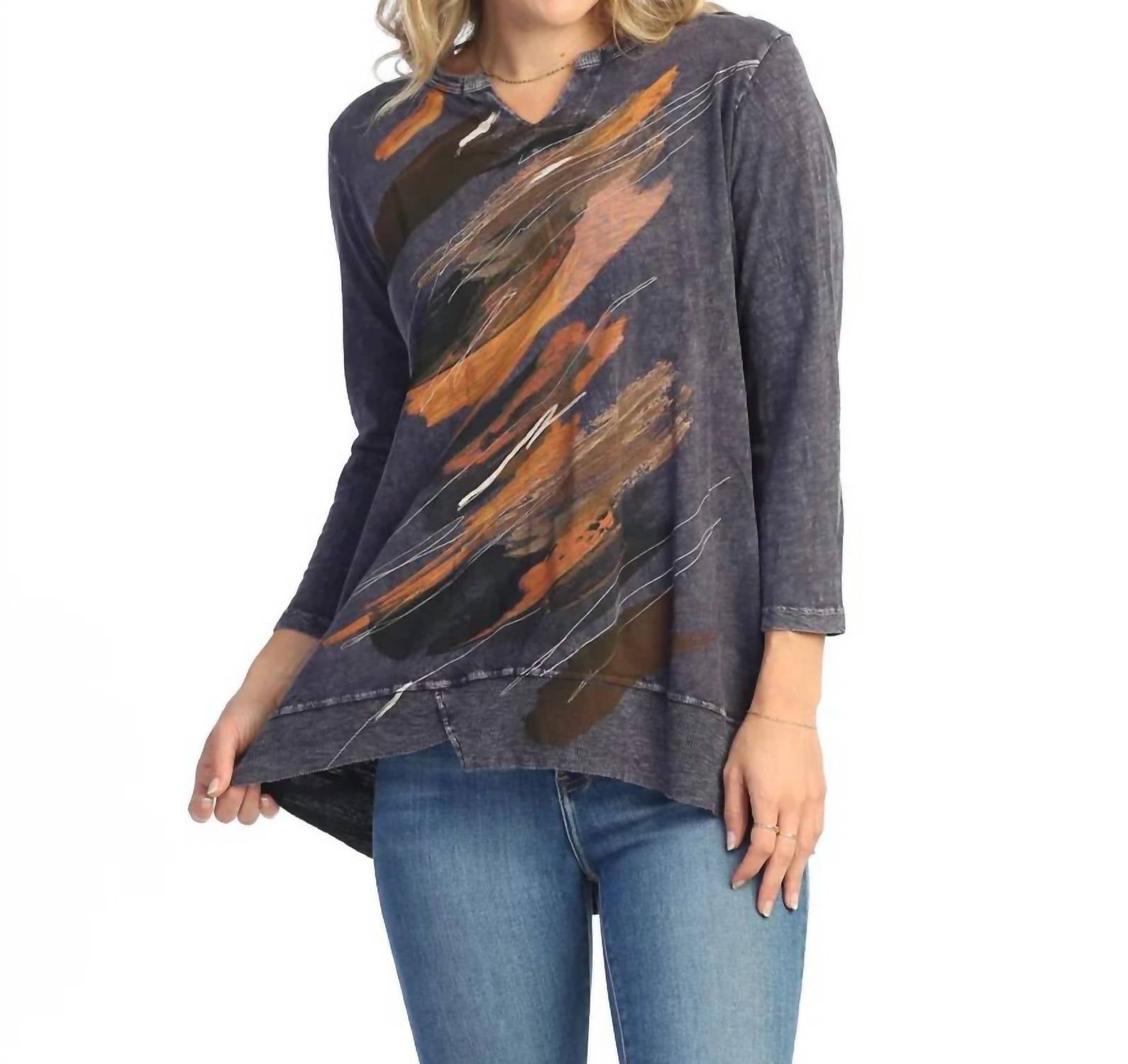 Jess & Jane - Opera Mineral Washed Split V-Neck Top