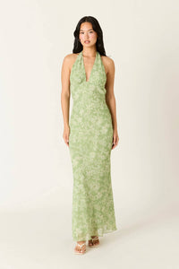 Cotton Candy La - Colleen Halter Bias Cut Floral Maxi Formal Dress