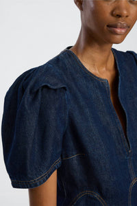 MUNTHE Tencel Denim Top in indigo blue - women's blouse - alternate view
