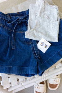 Flying Tomato - Avery Pleated Denim Shorts
