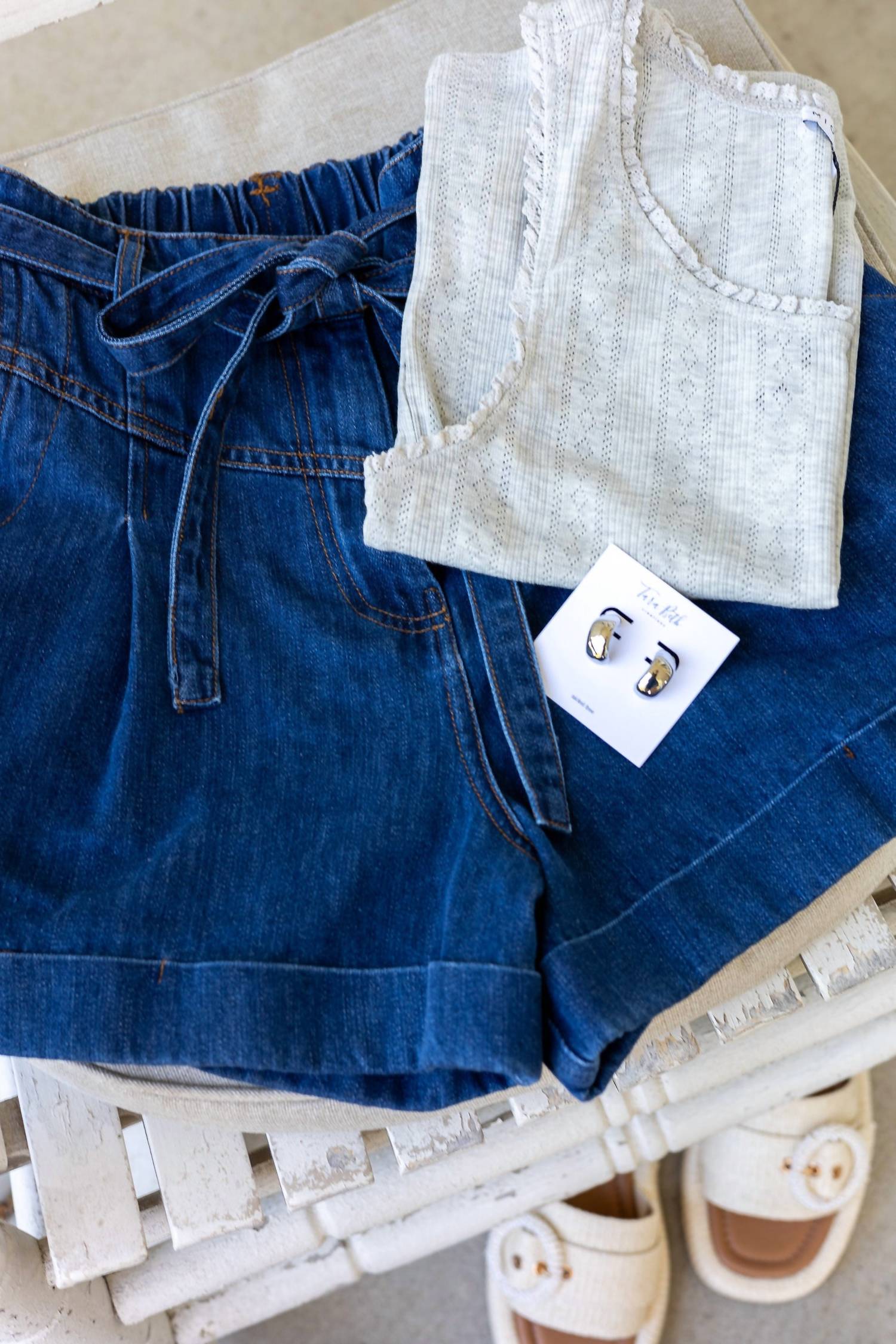 Flying Tomato - Avery Pleated Denim Shorts