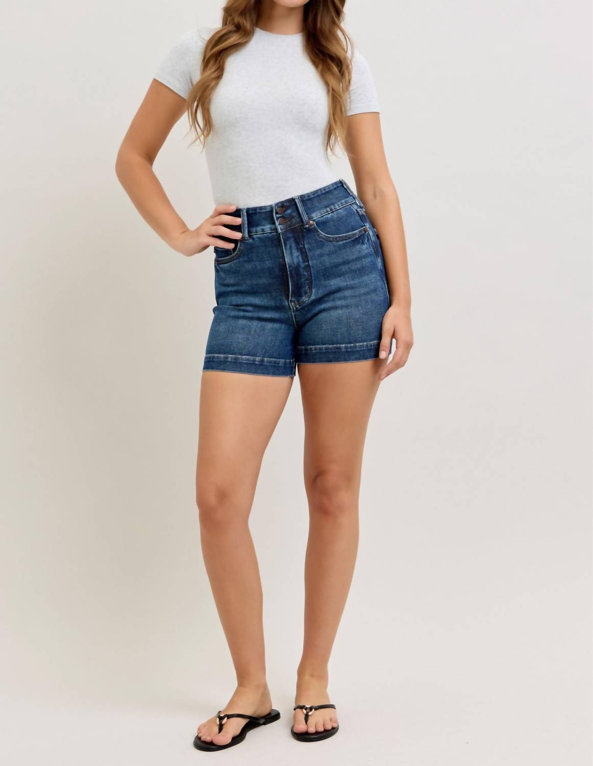 Judy Blue High Waist Tummy Control Slim Denim Short in blue 1 - women's shorts