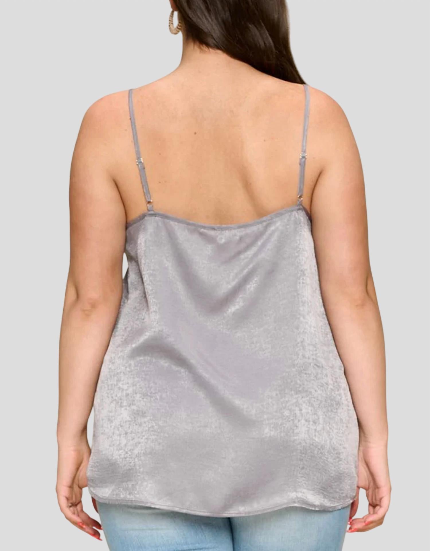 Oddi - Solid Satin Sleeveless Cami Woven Tank - Plus