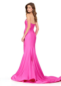 ASHLEYlauren Strapless Plunging Neckline Prom Dress in fuchsia - women's dress - alternate view