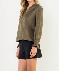 Thml - Long Sleeve Suede V Neck Top