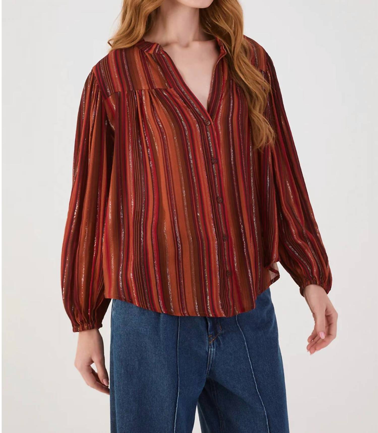 Dress To - Lurex V-neck Buttoned Blouse