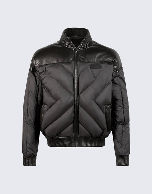 Men's Leather Contrast Puffer Jacket