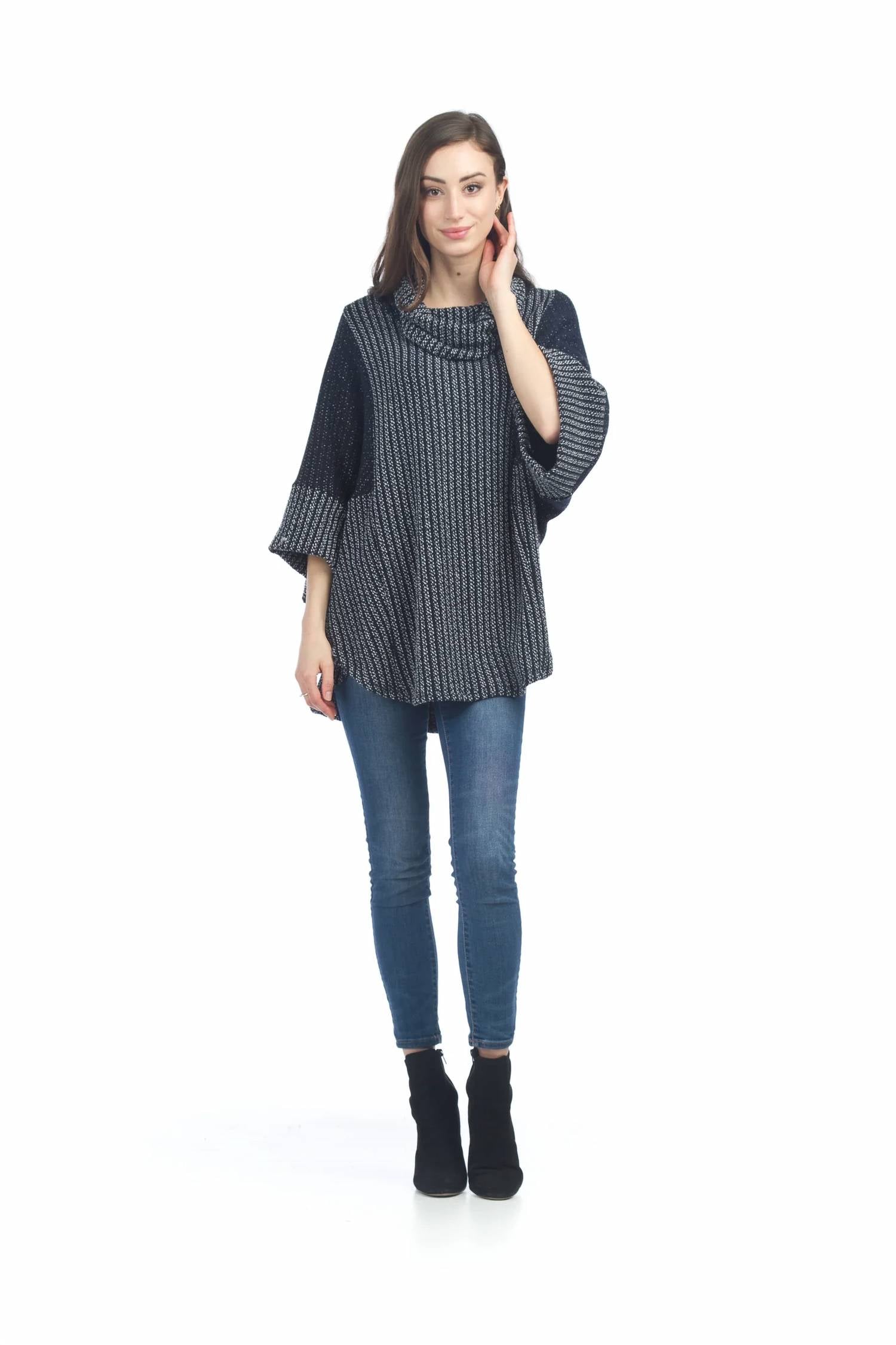 Papillon - Patch Knit Poncho With Cowl Neck