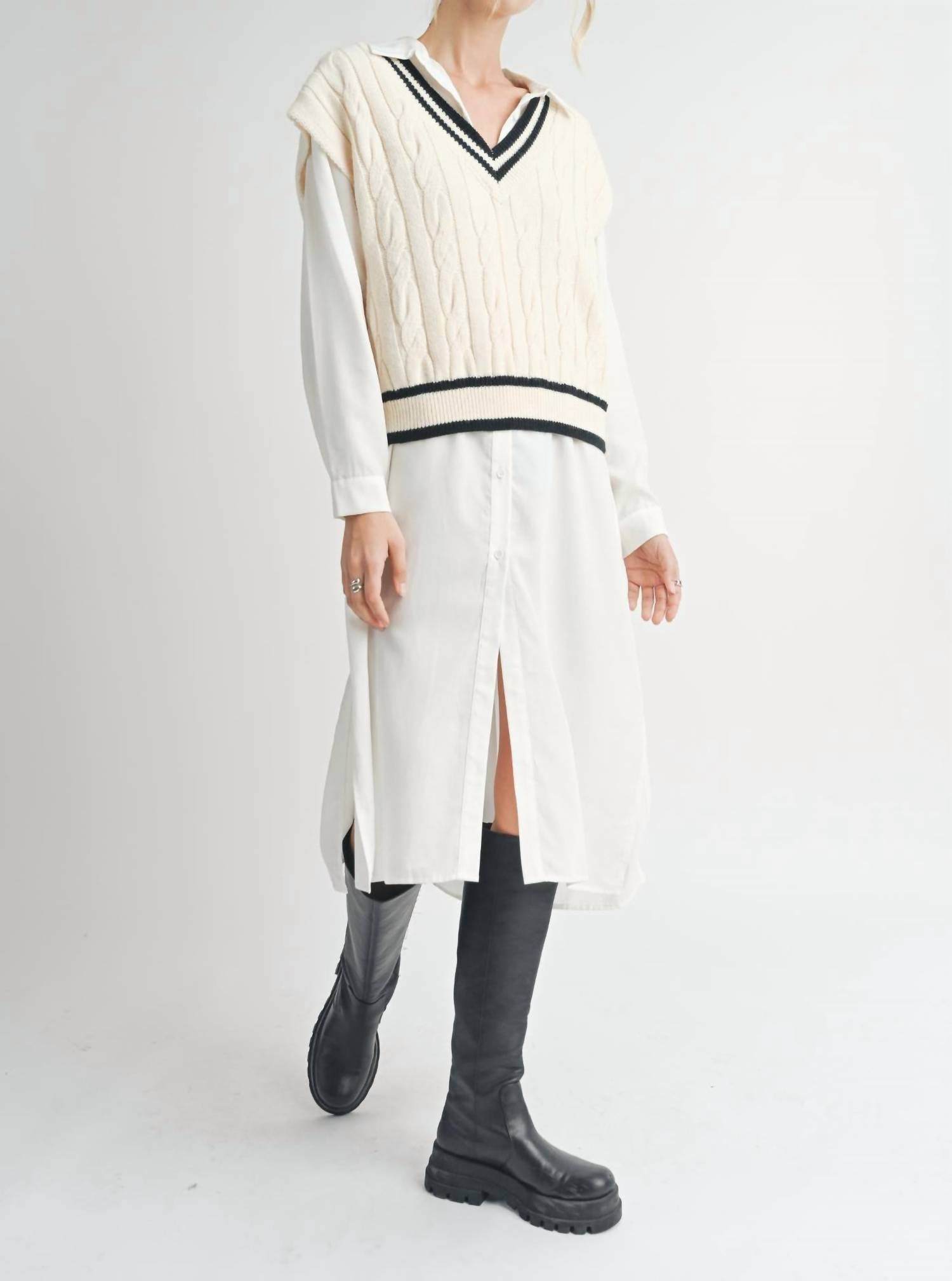 Sadie & Sage - Tara V Neck Cable Sweater