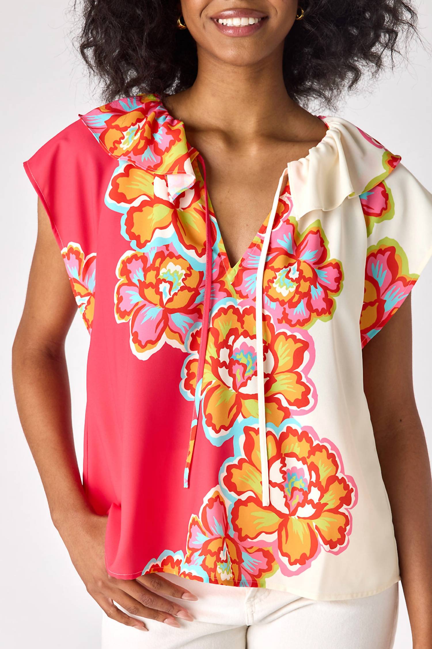 Crosby by Mollie Burch Fern Short Sleeve Top in dancing primrose - women's blouse - detail view