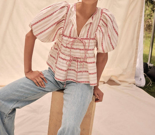 Saylor - Fernanda Puff Sleeves Stripe Top