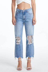 Bayeas - Lace-up Side Distressed Jeans