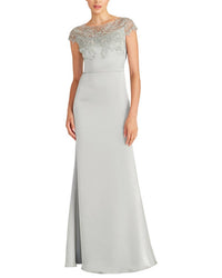 Theia - Cosette Applique Satin Gown