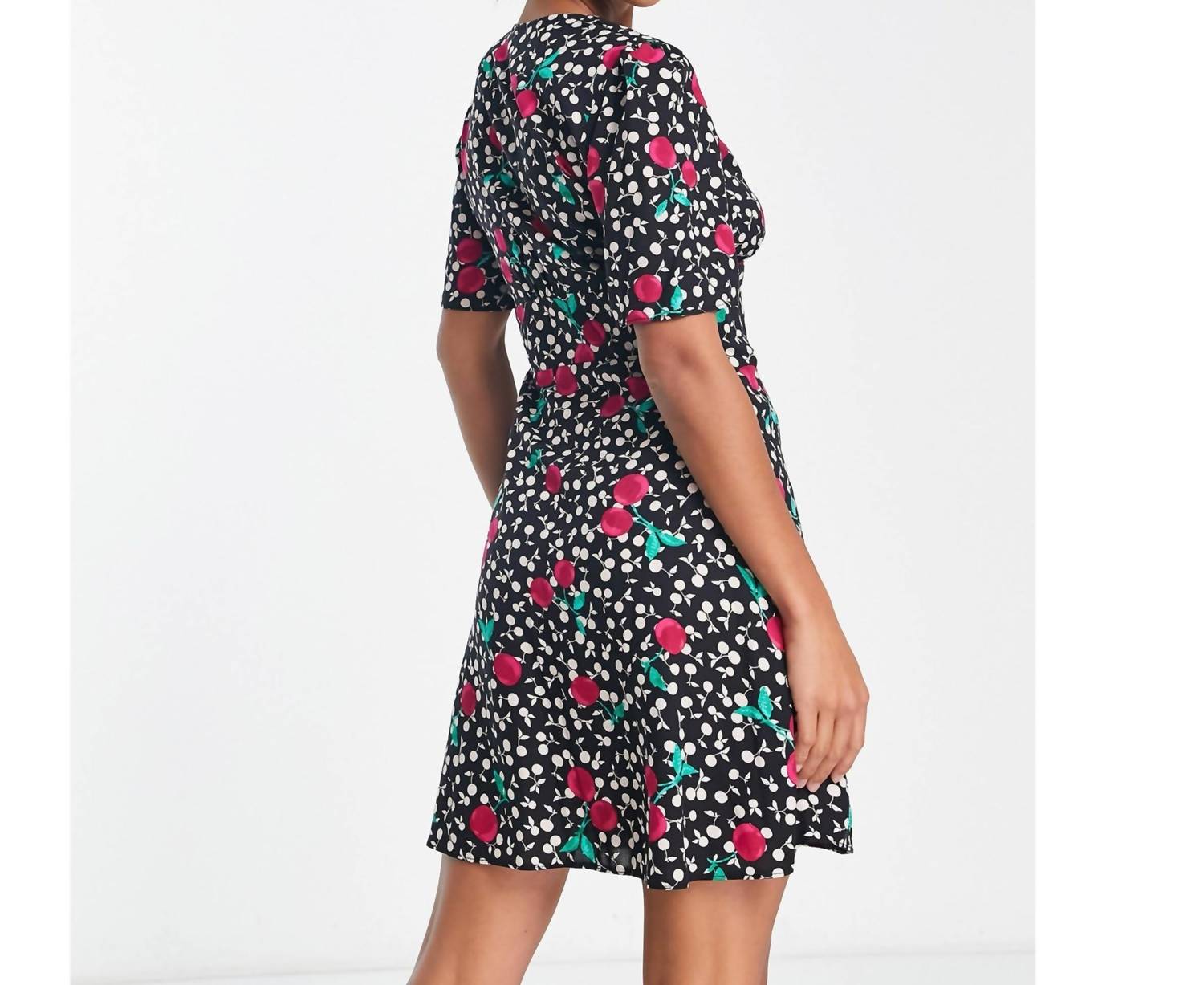 Nobody'S Child - Cherry Short Sleeve Button Front Mini Dress