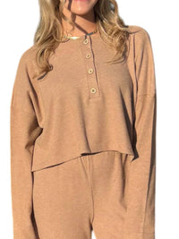 Ces Femme Ava Long Sleeve Top And Pants Set in mocha - women's sleepwear - detail view