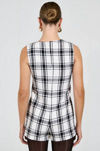 Day + Moon - Sleeveless Round Neck Tweed Romper