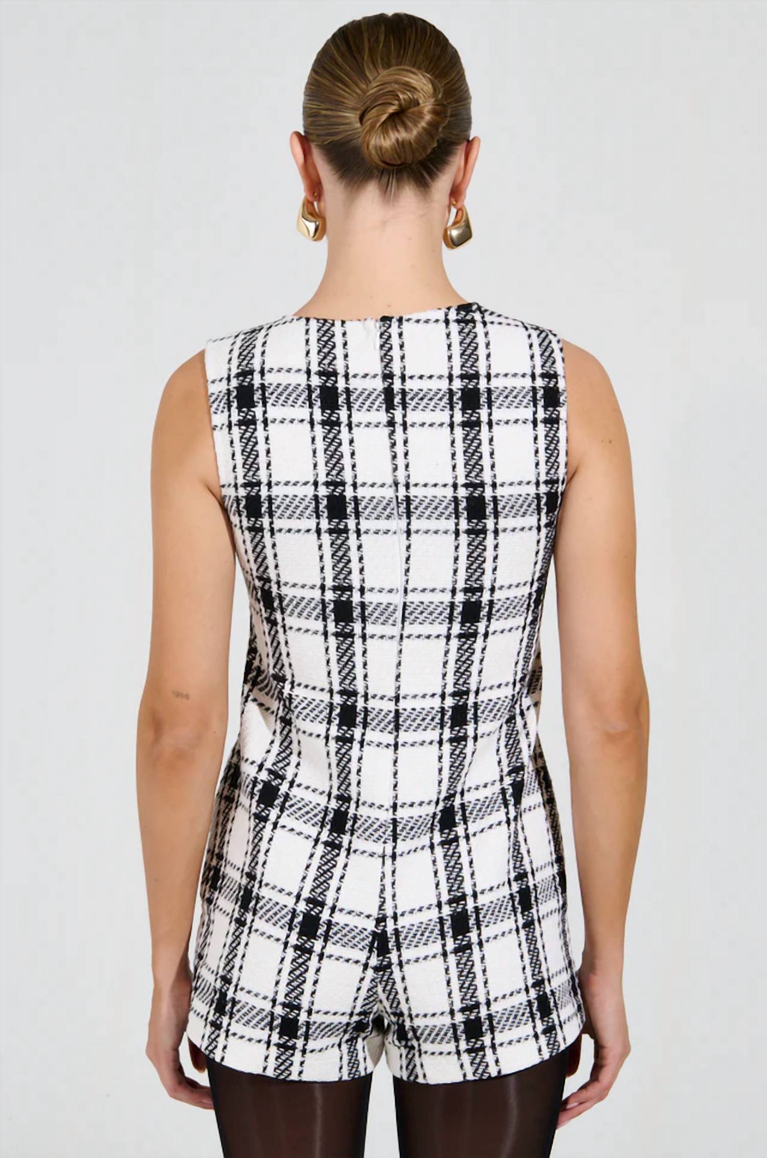 Day + Moon - Sleeveless Round Neck Tweed Romper
