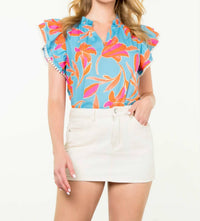 Thml - Flutter Sleeve Flower Print Top