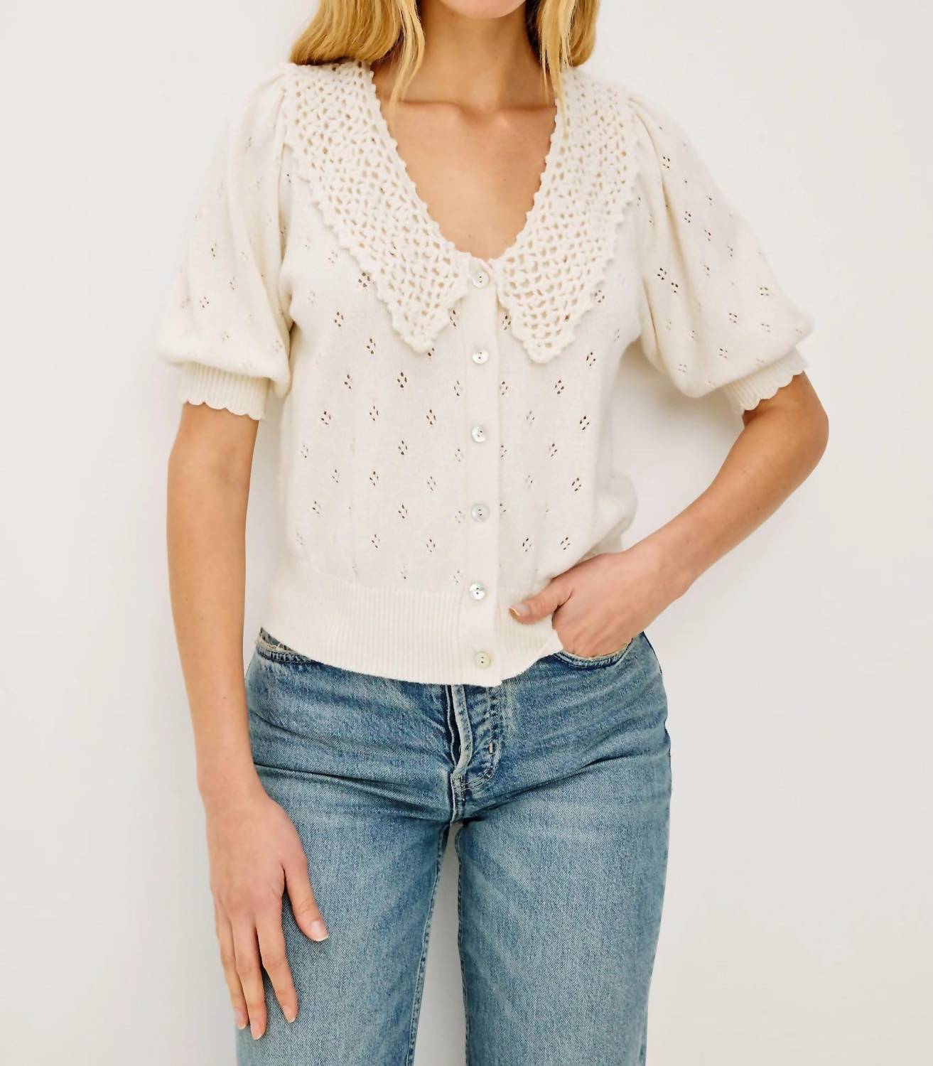 Rails Mindy Short Puff Sleeves Top in ivory - women's blouse - view 4