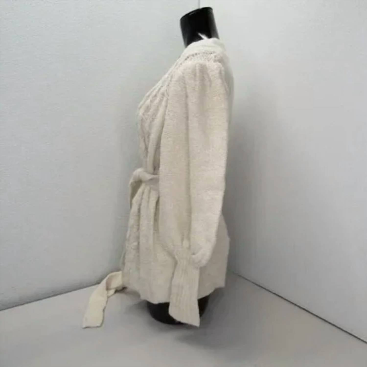 TOCCIN Women's Short Popcorn Button Up Tie Waist Cardigan in cream - women's cardigan - view 4