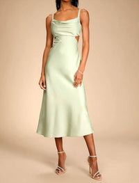 Lulus - Stun To Remember Satin Cowl Neck Cutout Midi Dress