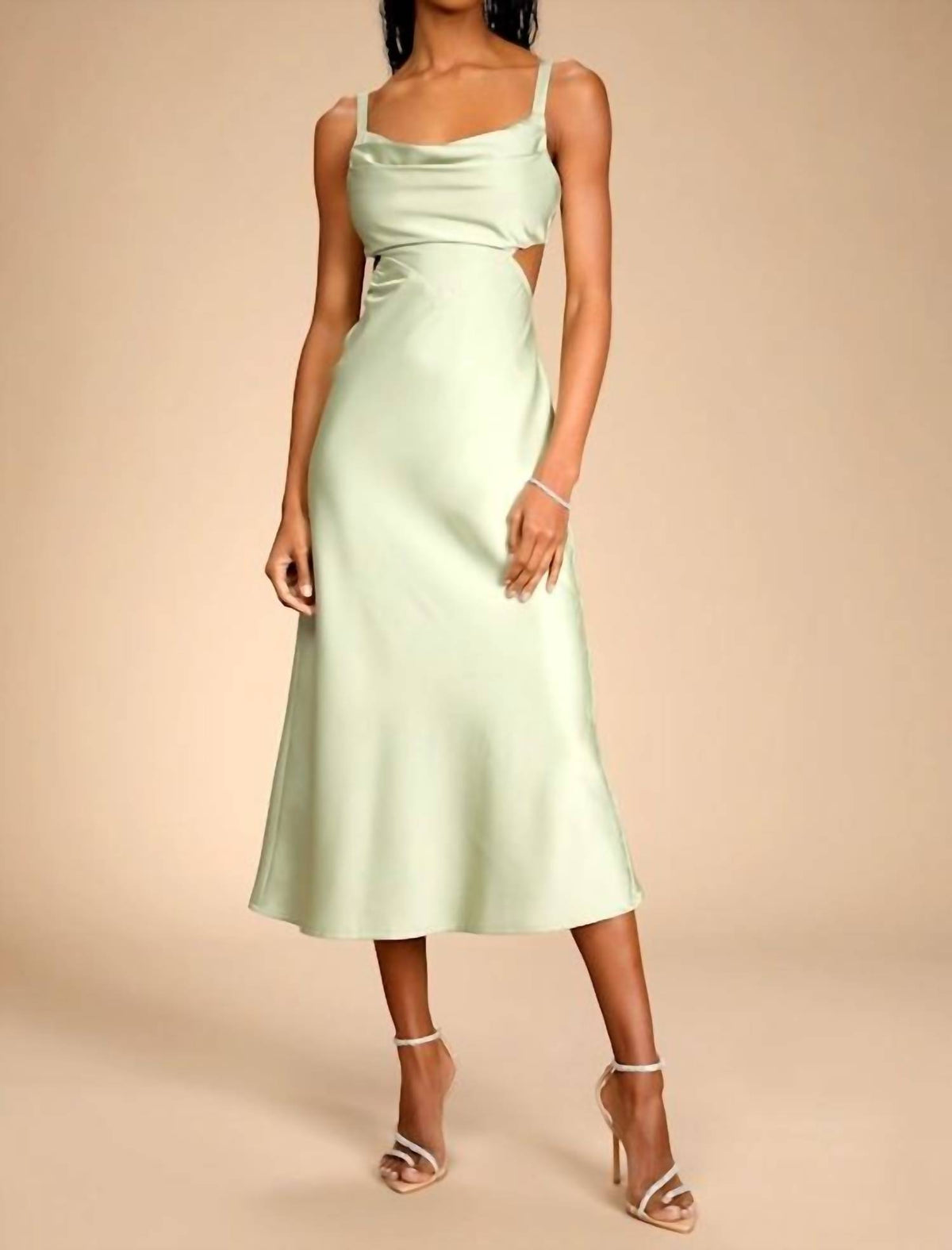 Lulus - Stun To Remember Satin Cowl Neck Cutout Midi Dress