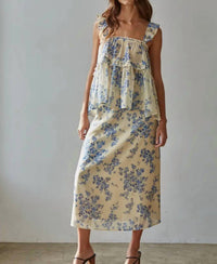 By Together The Della Midi Skirt in yellow blue - women's skirt - detail view