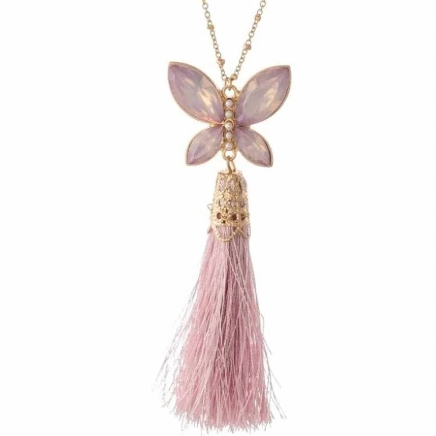 Judson & Co. - Women's Crystal Butterfly Tassel Pendant Necklace