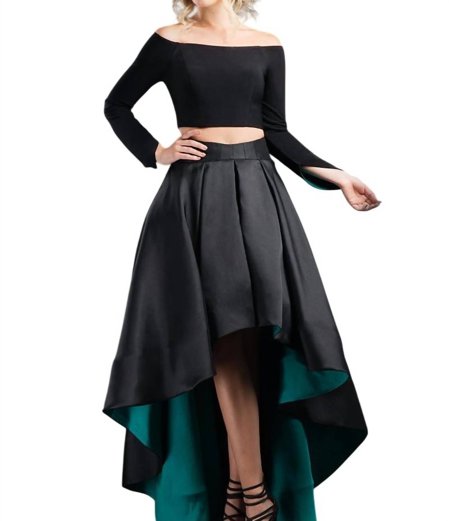 Rachel Allan - Two-piece Off Shoulder High-low Prom Gown