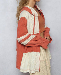 Pol - Raw Hem Color Block Hooded Jacket