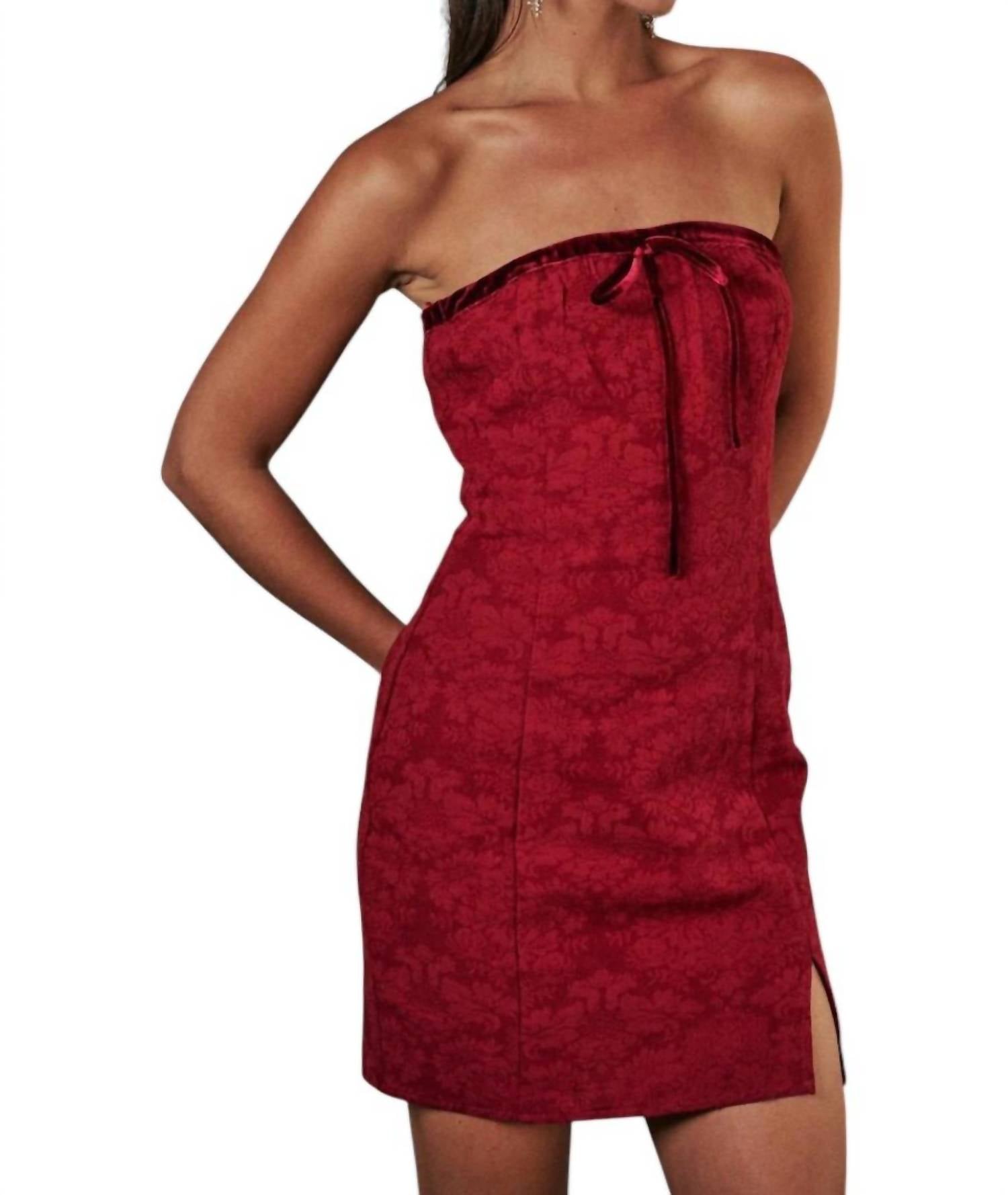 Blue Blush - Jacquard Tube Mini Dress with Velvet Contrast