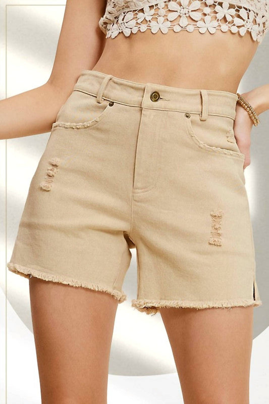 La Miel - Mineral Wash Frayed Hem Denim Shorts