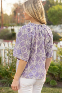 Voy - Embroidered Eyelet Tassel Top