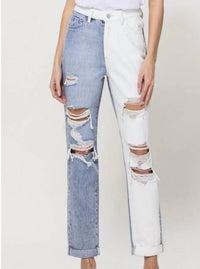 Vervet By Flying Monkey - Justice Two Tone Distressed Mom Jeans