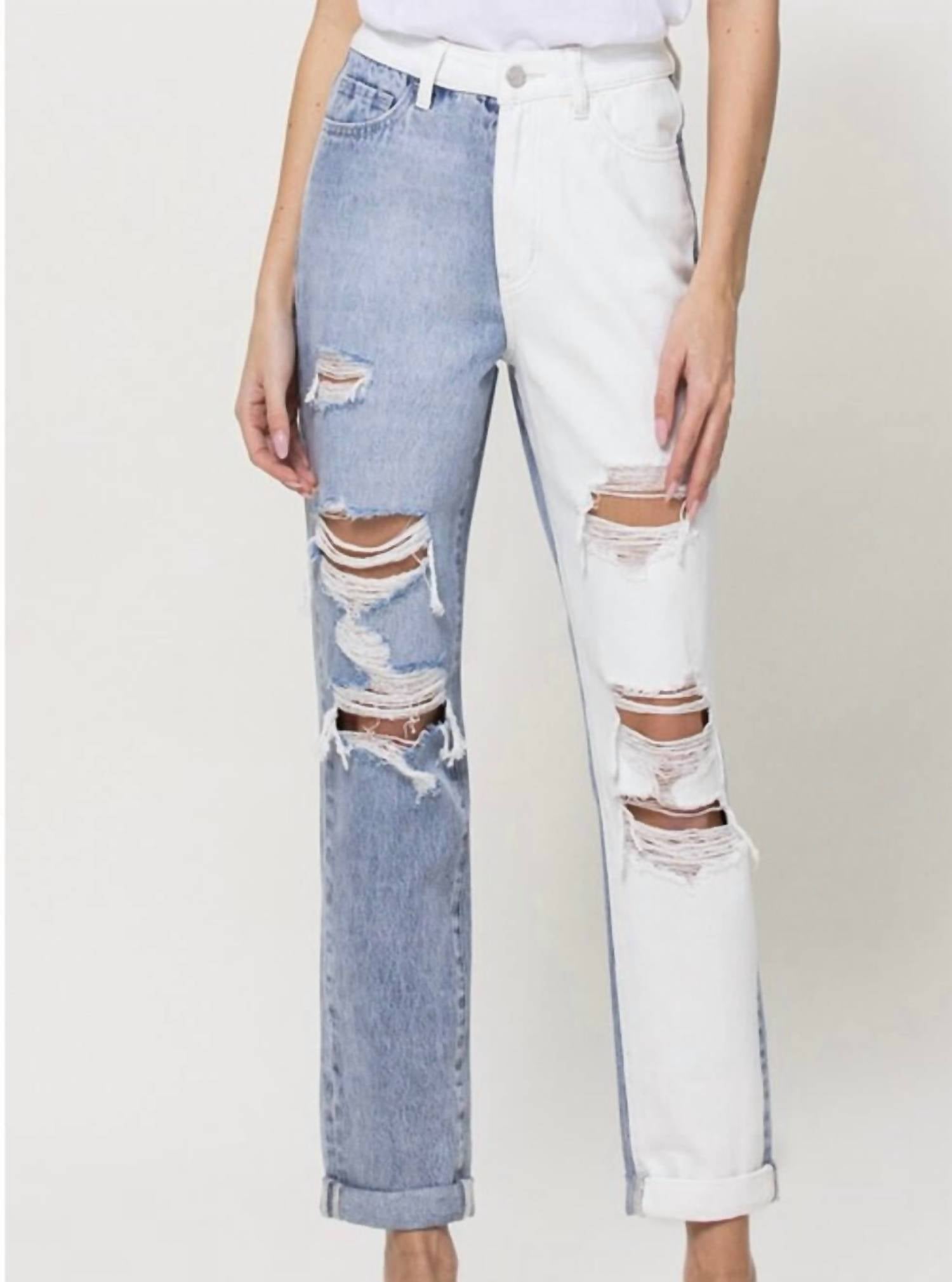 Vervet By Flying Monkey - Justice Two Tone Distressed Mom Jeans