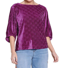 TRU LUXE Crinkle Velvet Top in plum - women's blouse