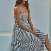 By Together - Striped Strapless Flare Maxi Dress