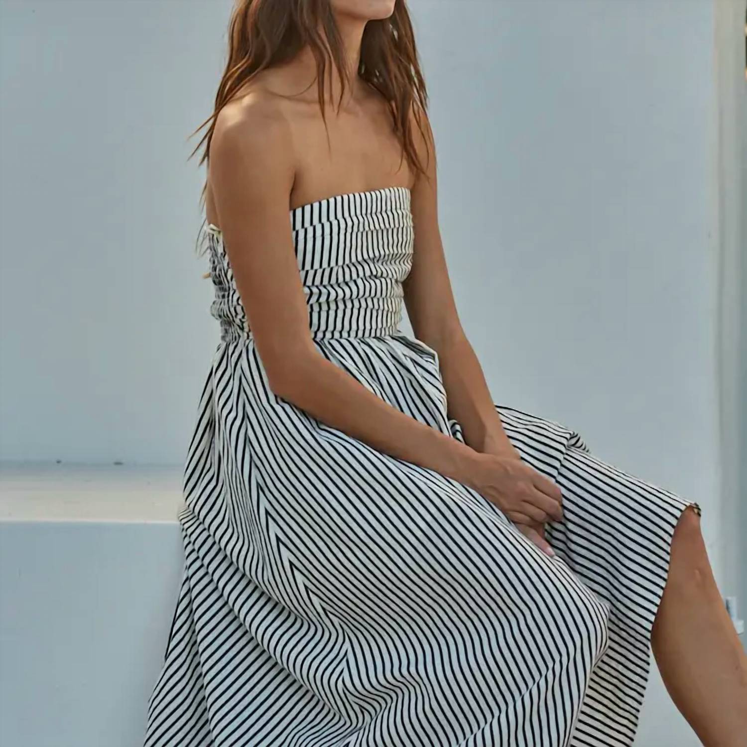 By Together - Striped Strapless Flare Maxi Dress