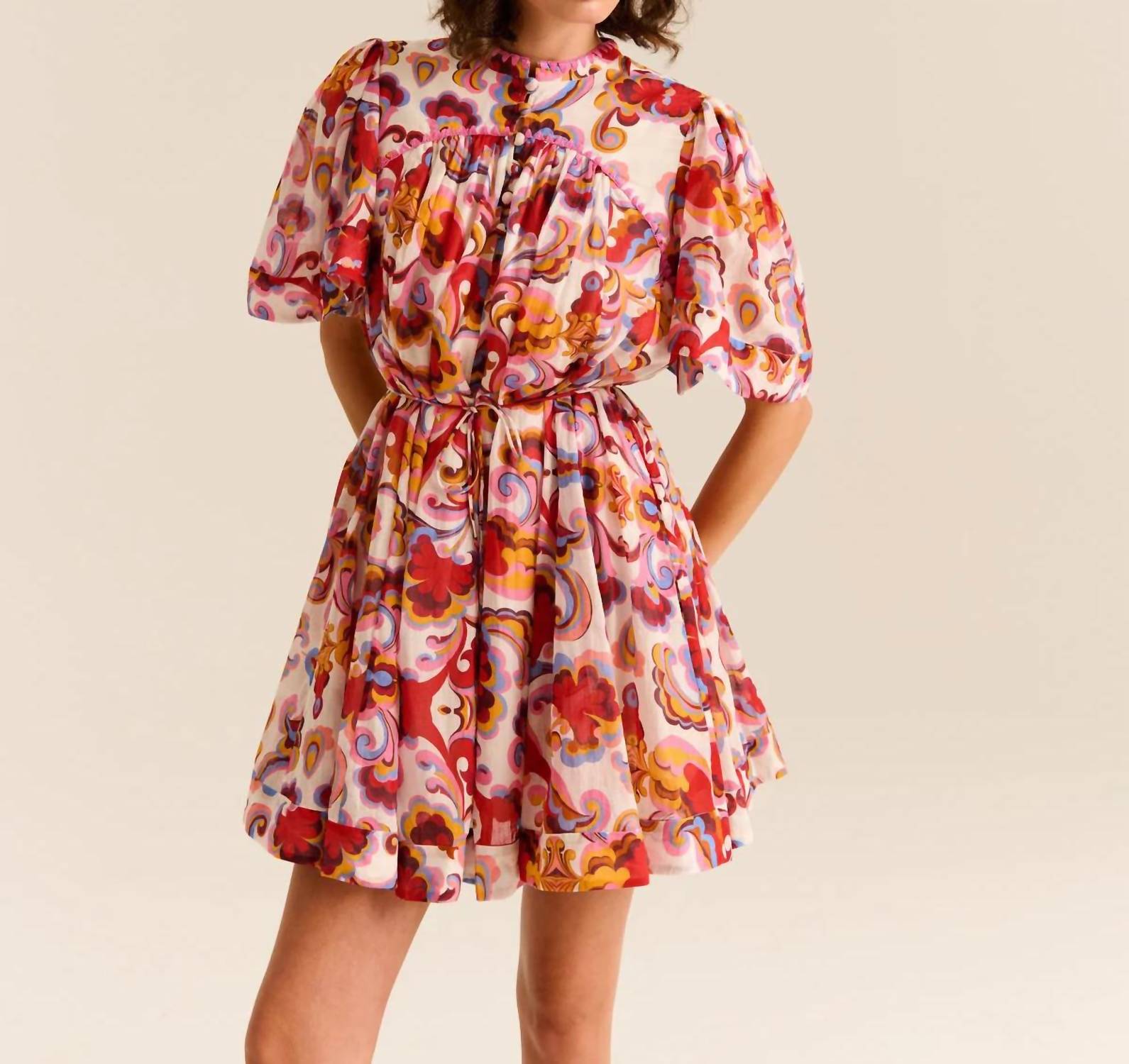Carolina K - Kerry Dress With Puff Sleeves & Drawstring Waist