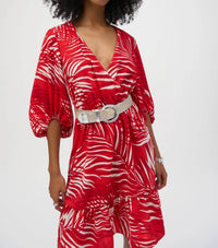 Joseph Ribkoff - Tropical Print Belted Puff Sleeve Sundress