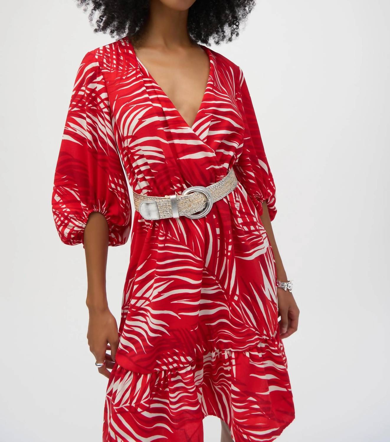 Joseph Ribkoff - Tropical Print Belted Puff Sleeve Sundress