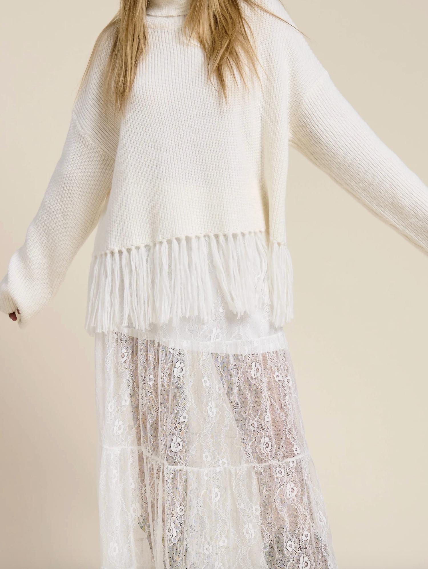 Mimosa - Fringe Hem Ribbed Turtleneck Sweater