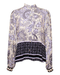 Imprevu - Women's Floral Border Print Button Down Blouse