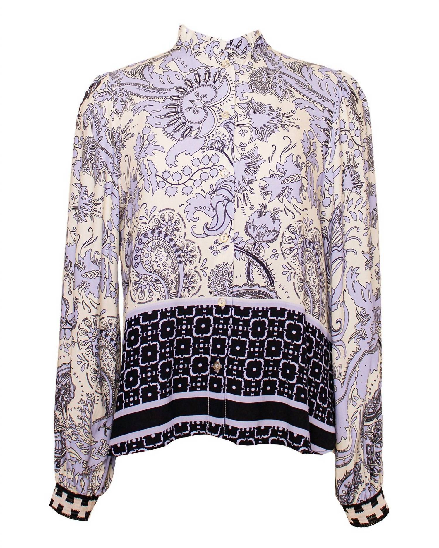 Imprevu - Women's Floral Border Print Button Down Blouse